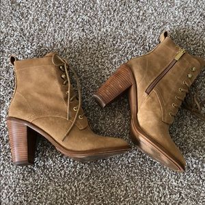 Tan Suede Lace Up Booties